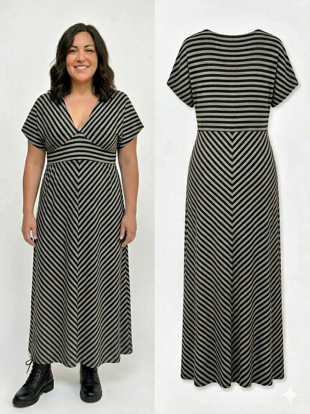 Torrid Grey & Black Striped V-Neck Maxi Dress Size 1X 14/16